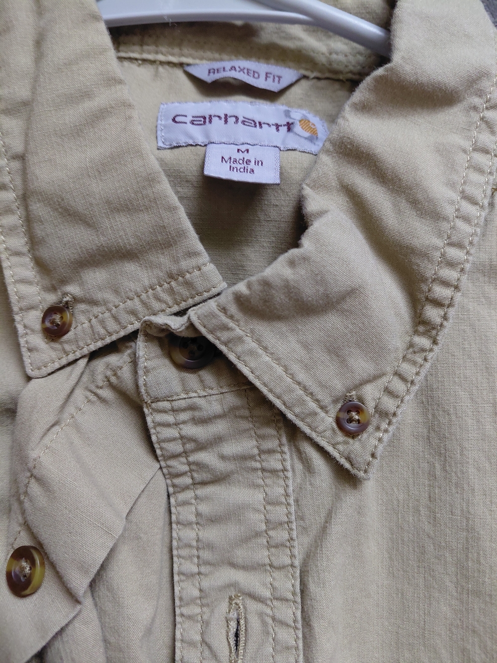 Carhart Mens Relaxed Fit Tan Button-Up Shirt